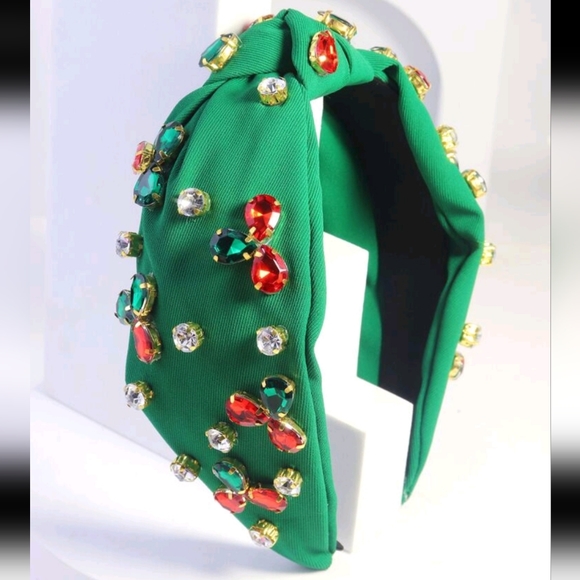 Green headband with knot design with stones - Picture 4 of 4